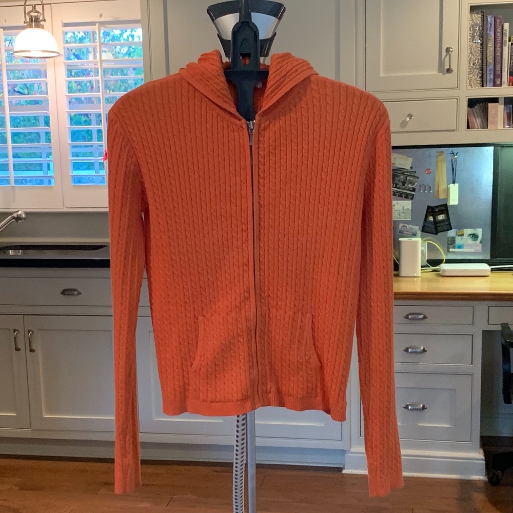 Allen Allen Zippered Cable Knit Hoodie with Pockets